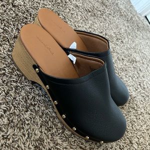 Brown and Black Clogs